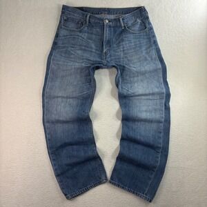 Levis 569 Loose Straight Jeans Men 34x32 Blue Faded Skater Baggy Whiskered
